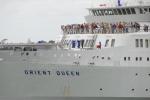 ID 3842 ORIENT QUEEN (1968/15781grt/IMO 6821080, ex-BOLERO, STARWARD. Renamed LOUIS AURA, then AEGEAN QUEEN)  arriving Auckland, New Zealand.